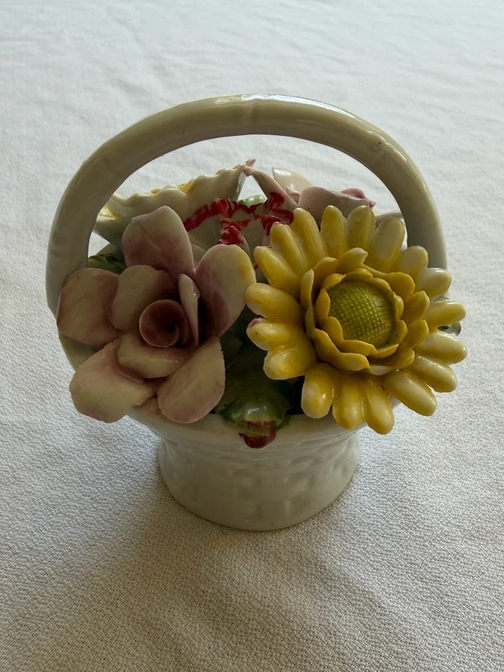 VTG Hand-Painted Porcelain Floral Basket Accent